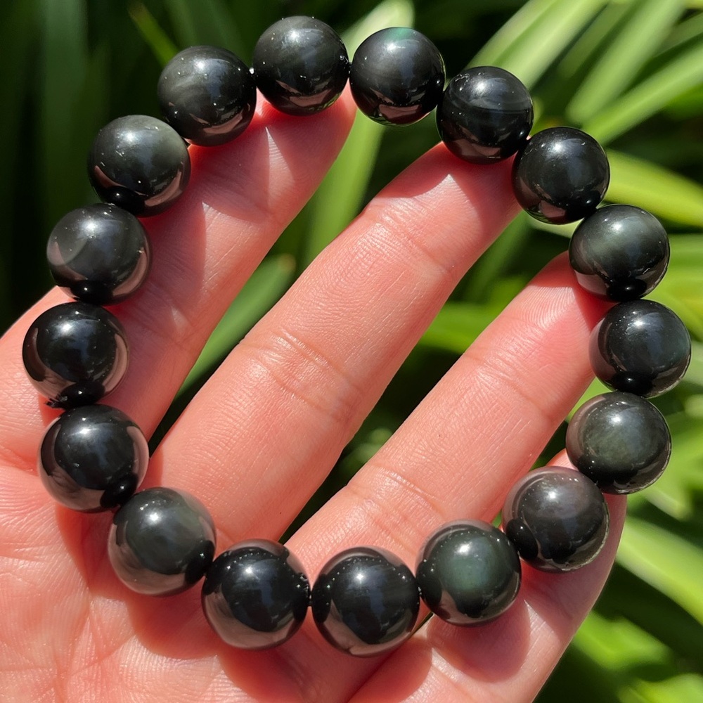 12mm stretchable rainbow obsidian bracelet‎